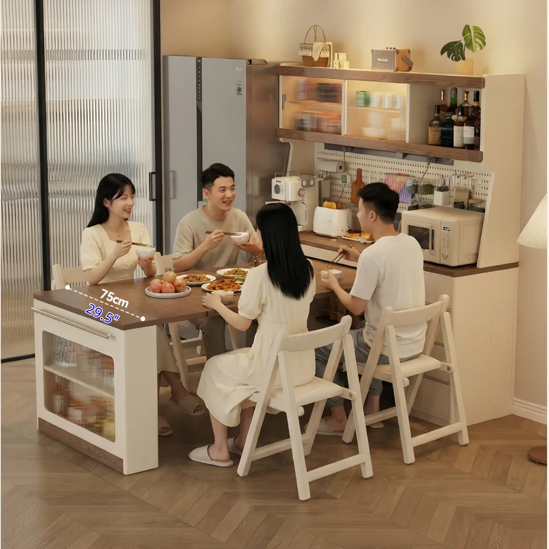 Sideboard-Schrank aus Massivholz mit ausziehbarem Esstisch