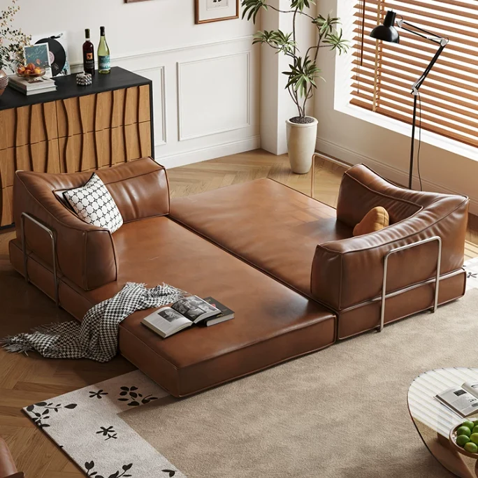 Modulares Schlafsofa aus geöltem und gewachstem Leder ohne Knochen