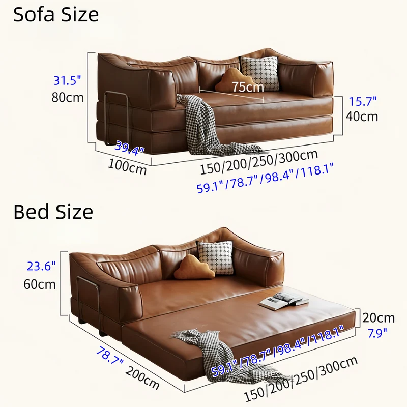 Modulares Schlafsofa aus geöltem und gewachstem Leder ohne Knochen