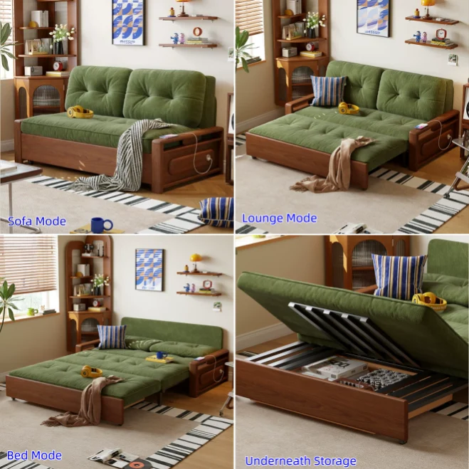 3-in-1-Schlafsofa aus Chenille-Stoff mit integriertem Stauraum