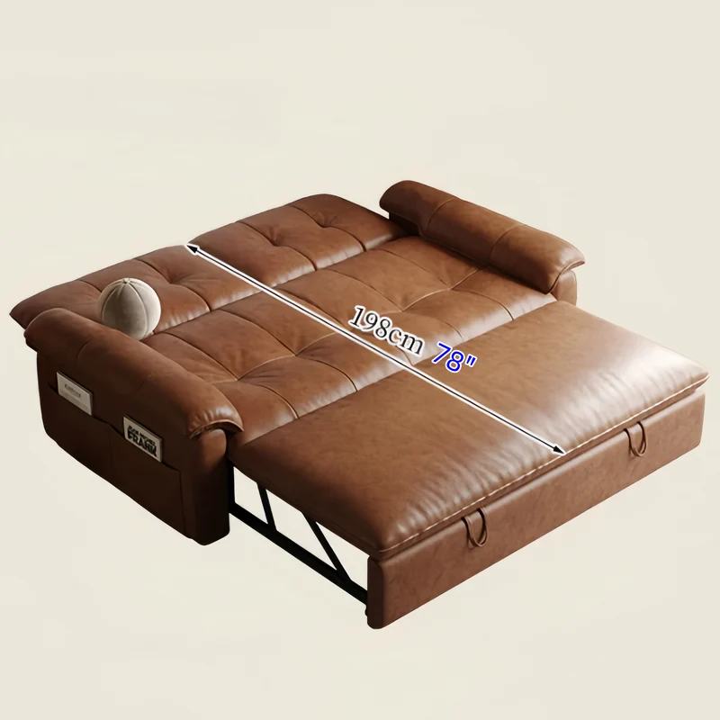 3-in-1-Schlafsofa aus geöltem Leder mit verstellbarer Rückenlehne und Seitentasche