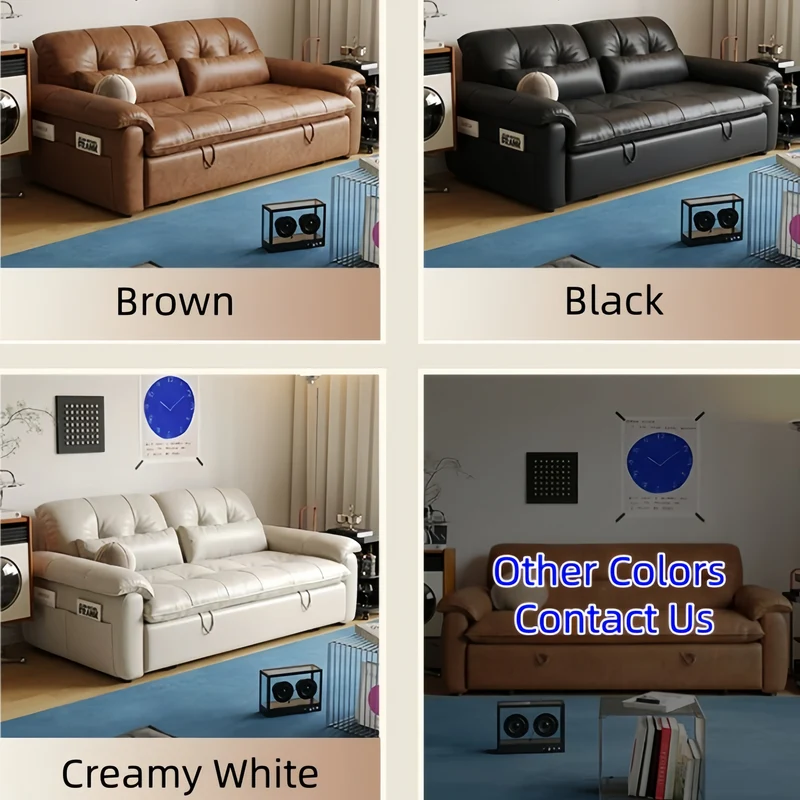 3-in-1-Schlafsofa aus geöltem Leder mit verstellbarer Rückenlehne und Seitentasche