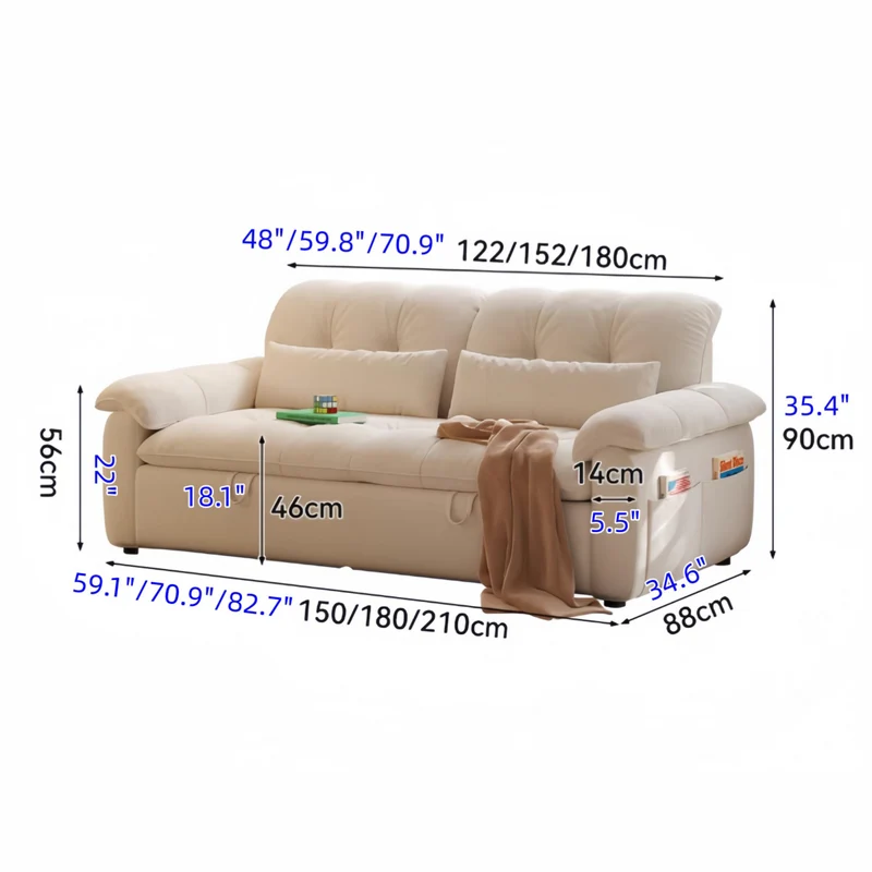 FatCat Schlafsofa aus Mikrofaser-Wildleder mit Seitentaschen