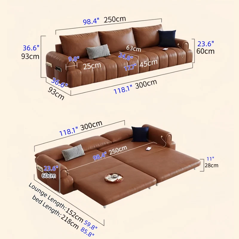 4-in-1 Schlafsofa aus geöltem Wachsleder