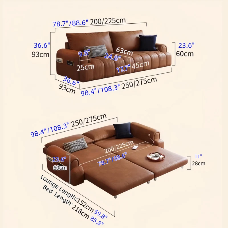 4-in-1 Schlafsofa aus geöltem Wachsleder