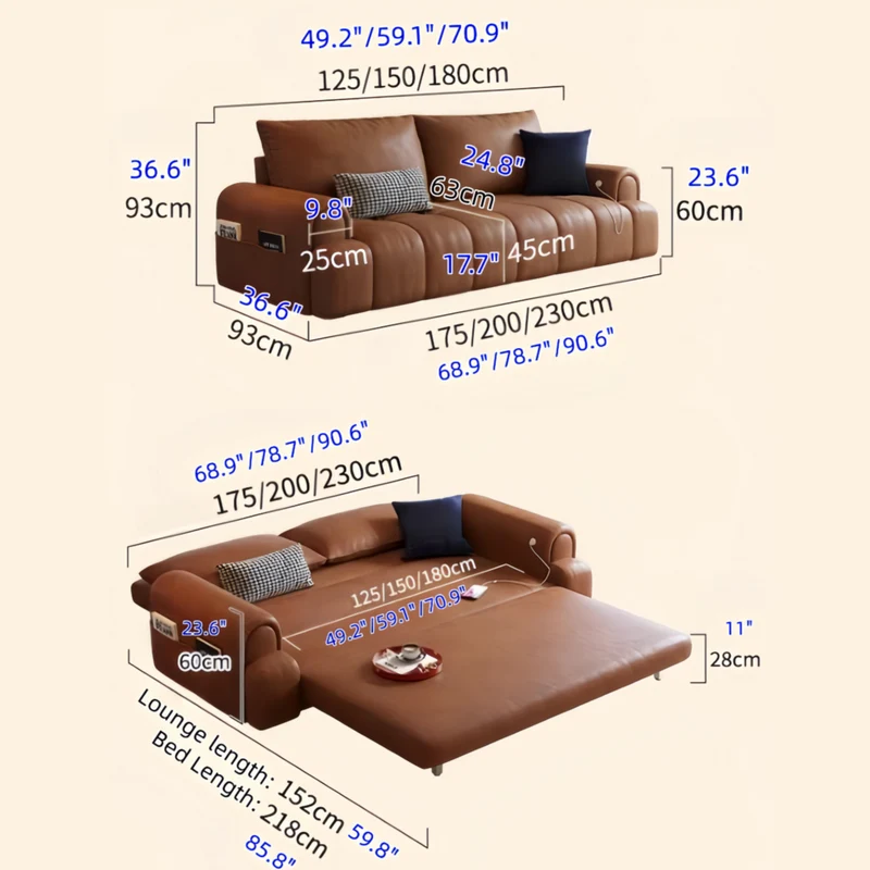 4-in-1 Schlafsofa aus geöltem Wachsleder