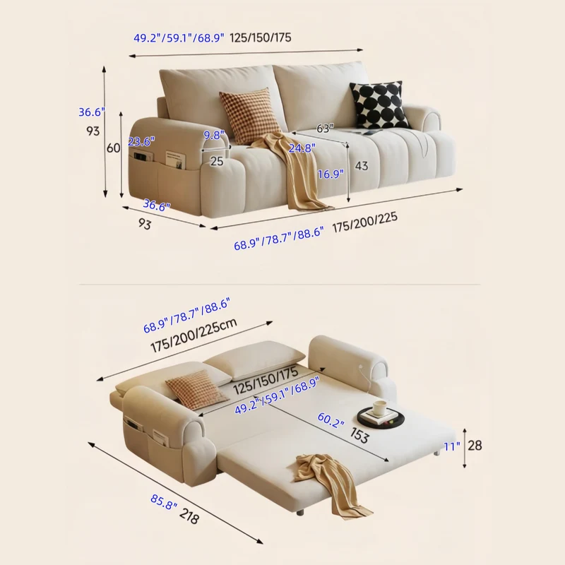 4-in-1-Schlafsofa aus Mikrofaser-Wildleder