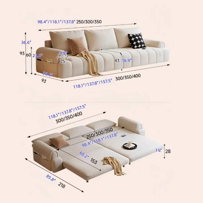 4-in-1-Schlafsofa aus Mikrofaser-Wildleder