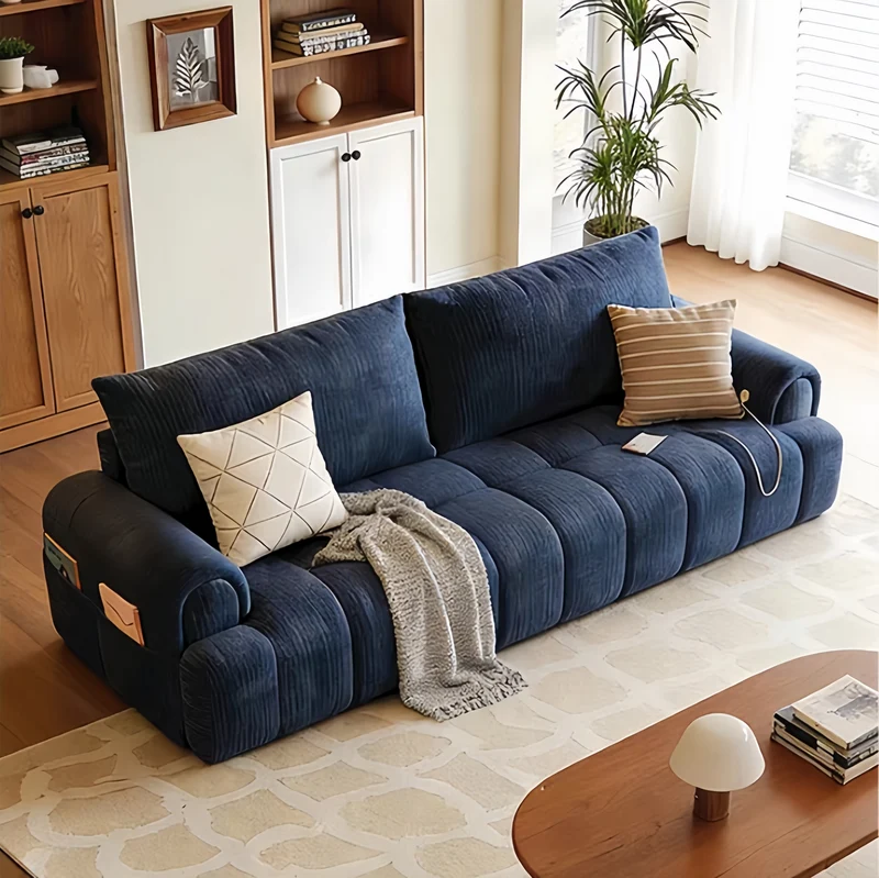 4-in-1-Schlafsofa aus cremefarbenem Chenille-Stoff