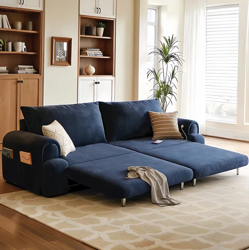 4-in-1-Schlafsofa aus cremefarbenem Chenille-Stoff