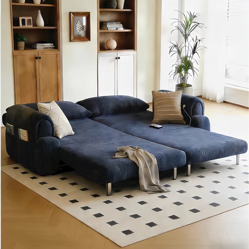 4-in-1-Schlafsofa aus cremefarbenem Chenille-Stoff