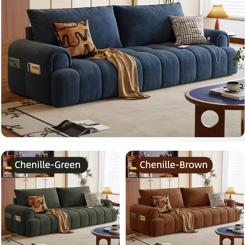 4-in-1-Schlafsofa aus cremefarbenem Chenille-Stoff