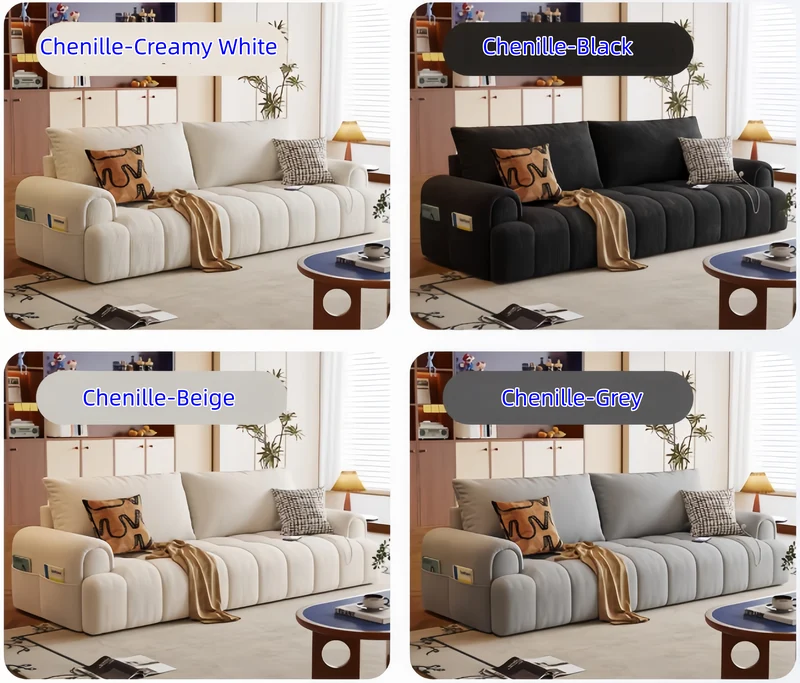 4-in-1-Schlafsofa aus cremefarbenem Chenille-Stoff