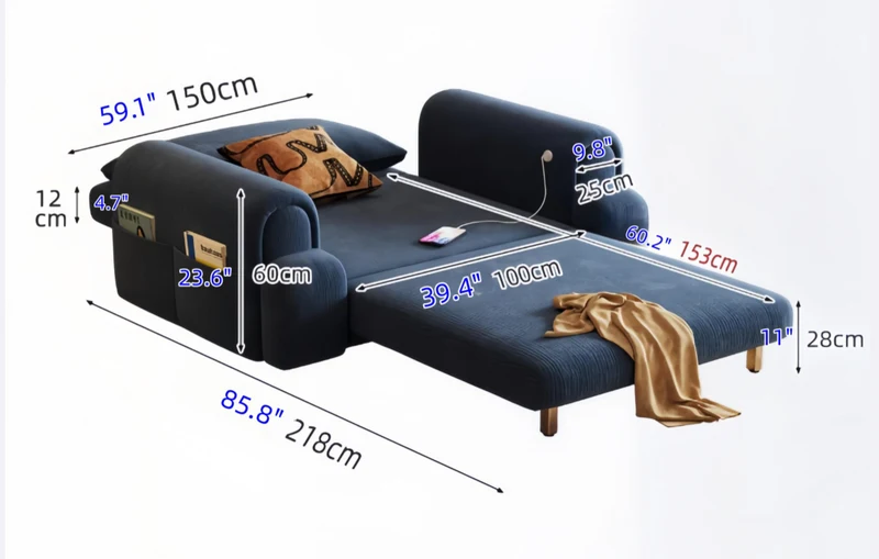 4-in-1-Schlafsofa aus cremefarbenem Chenille-Stoff