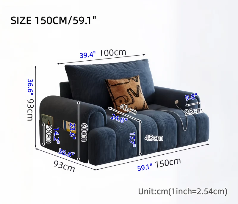 4-in-1-Schlafsofa aus cremefarbenem Chenille-Stoff