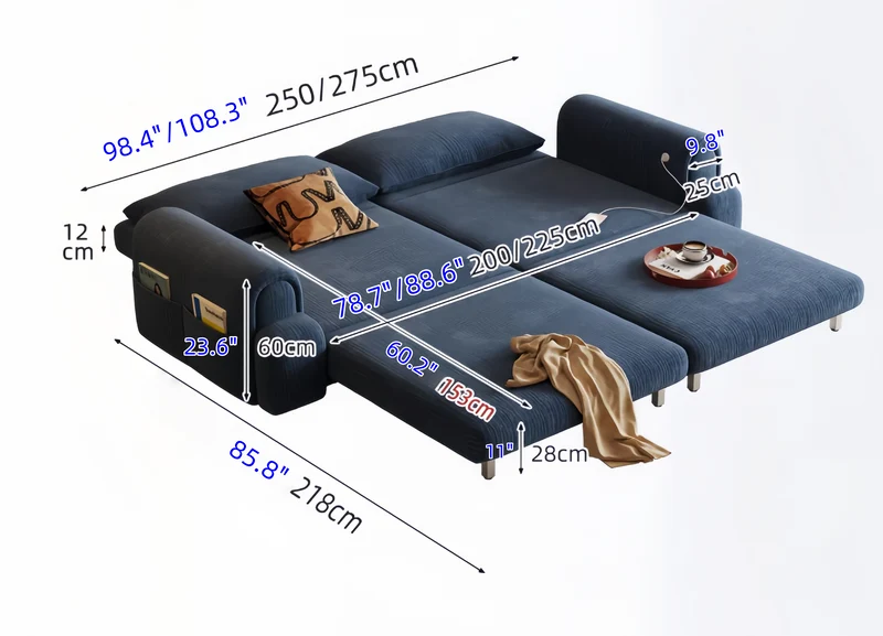 4-in-1-Schlafsofa aus cremefarbenem Chenille-Stoff