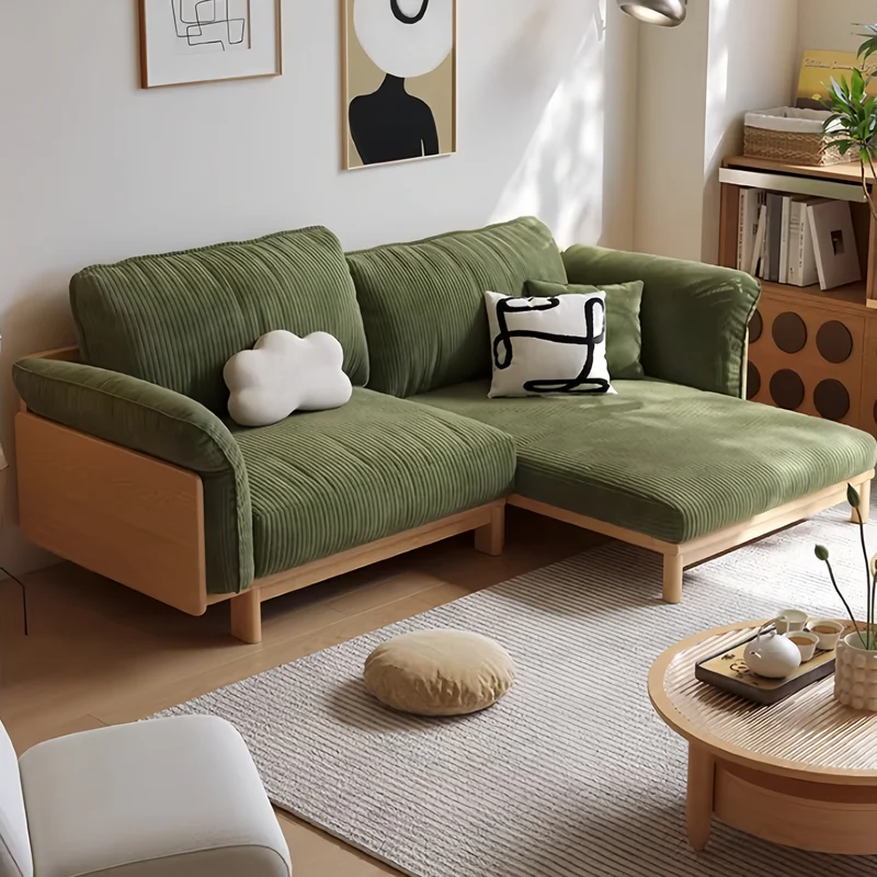 Japandi Schlafsofa mit Massivholzrahmen und Cordbezug