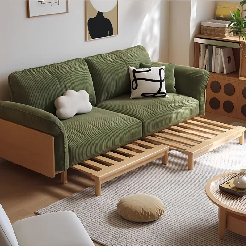 Japandi Schlafsofa mit Massivholzrahmen und Cordbezug