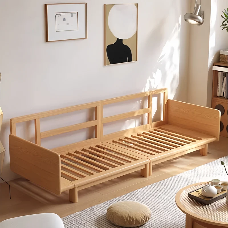 Japandi Schlafsofa mit Massivholzrahmen und Cordbezug