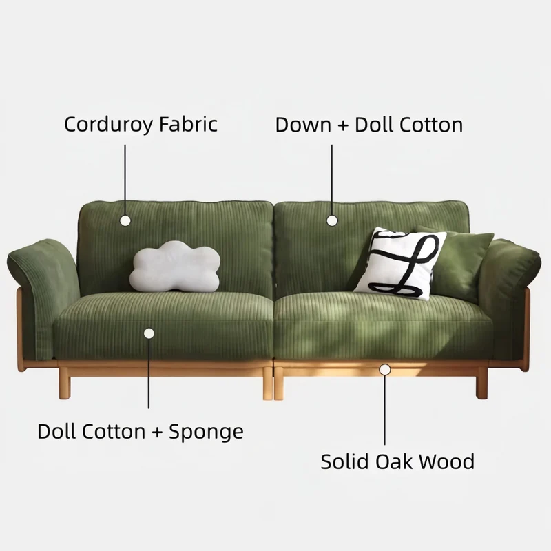 Japandi Schlafsofa mit Massivholzrahmen und Cordbezug
