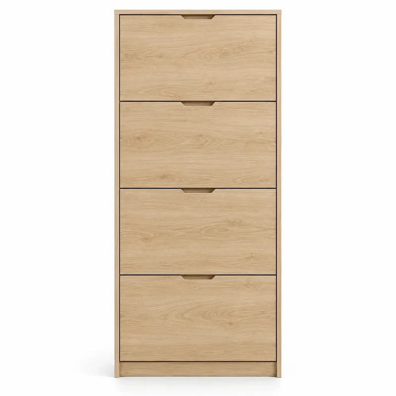 Schuhschrank Schmal Helle Eiche – 4 Klappen für bis zu 16 Paar