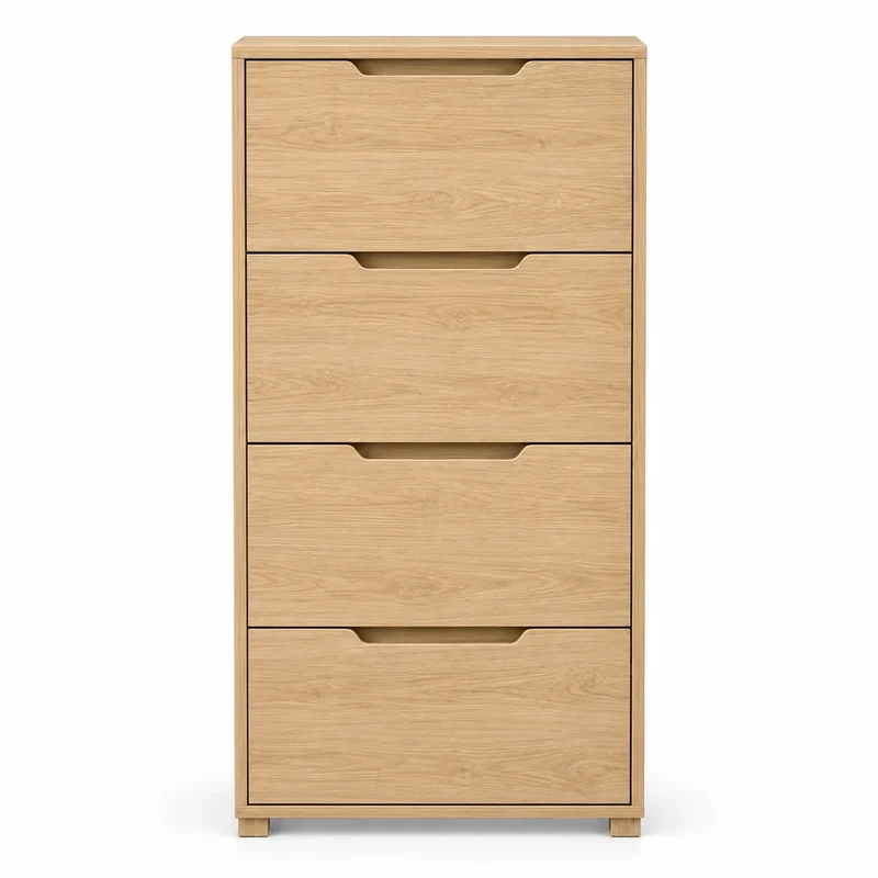 Schuhschrank Schmal Helle Eiche – 4 Klappen für bis zu 16 Paar