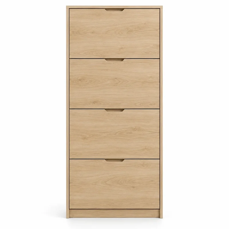Schuhschrank Schmal Helle Eiche – 4 Klappen für bis zu 16 Paar