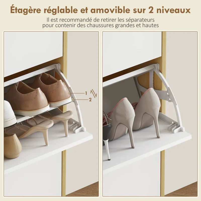 Schmaler Schuhschrank Weiß mit 3 Klapptüren – 60 × 24 × 127 cm