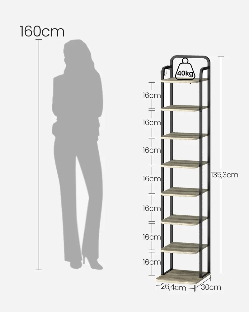 Schuhregal Vertikal 8 Ebenen Schuhaufbewahrung Hochformat