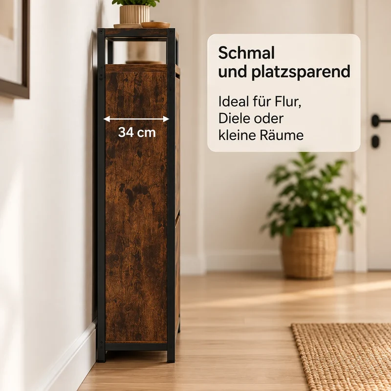 Schuhschrank mit 2 Klappen – 60 × 34 × 112 cm