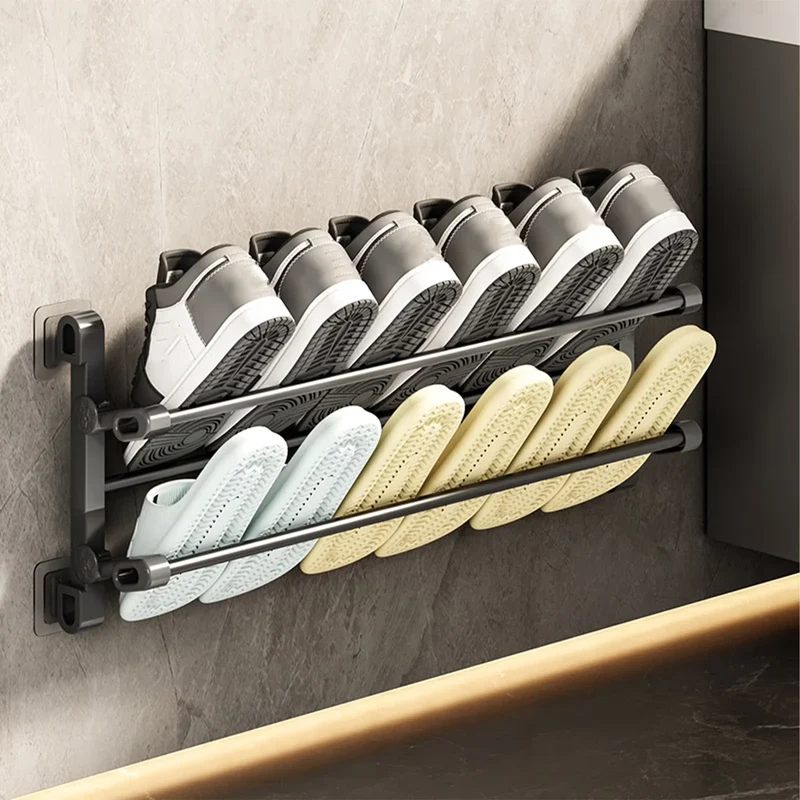 Schuhregal zur Wandmontage klappbar 2 Ebenen Schwarz 50 cm