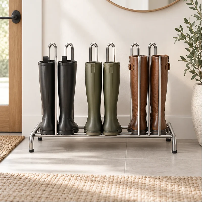 Stiefelhalter Silber für 3 Paar – 57,2 × 18,2 × 43 cm