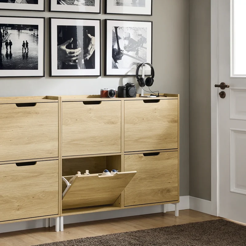 Schuhschrank Grün mit 4 Klappen Schuhaufbewahrung 100 x 90 cm