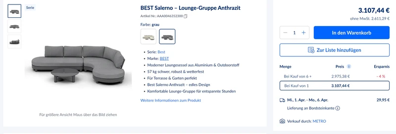 Lounge Set Outdoorlounge Terassenlounge + Einzelstück