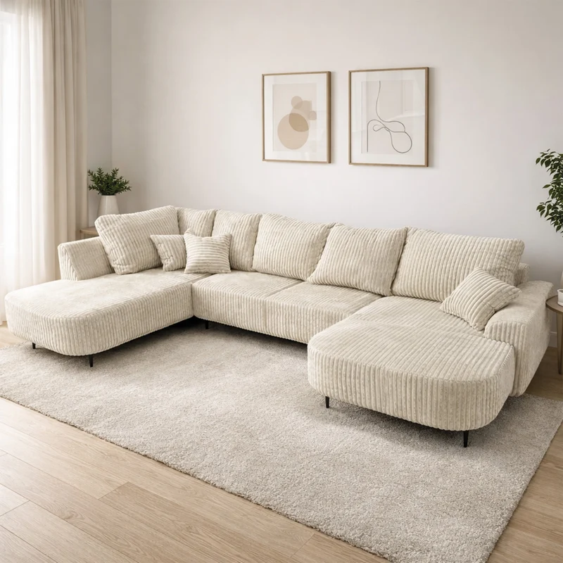 Wohnlandschaft Breitcord beige - Mystery