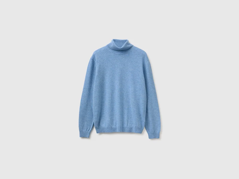 Hellblauer Rollkragenpullover aus reiner Merinowolle