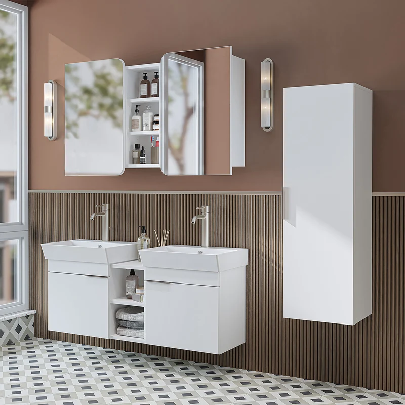 Roomart Badmöbel-Set LYCIA 120 cm, 4-teilig mit Doppelwaschtisch und Spiegelschrank, in 4 Farben