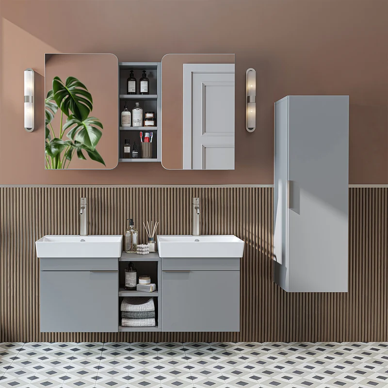 Roomart Badmöbel-Set LYCIA 120 cm, 4-teilig mit Doppelwaschtisch und Spiegelschrank, in 4 Farben