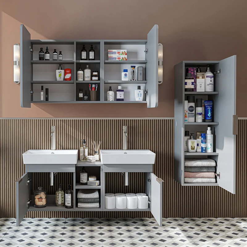 Roomart Badmöbel-Set LYCIA 120 cm, 4-teilig mit Doppelwaschtisch und Spiegelschrank, in 4 Farben