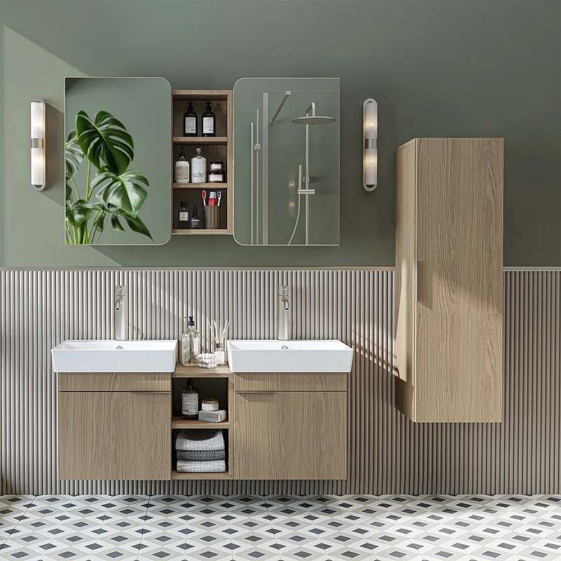 Roomart Badmöbel-Set LYCIA 120 cm, 4-teilig mit Doppelwaschtisch und Spiegelschrank, in 4 Farben