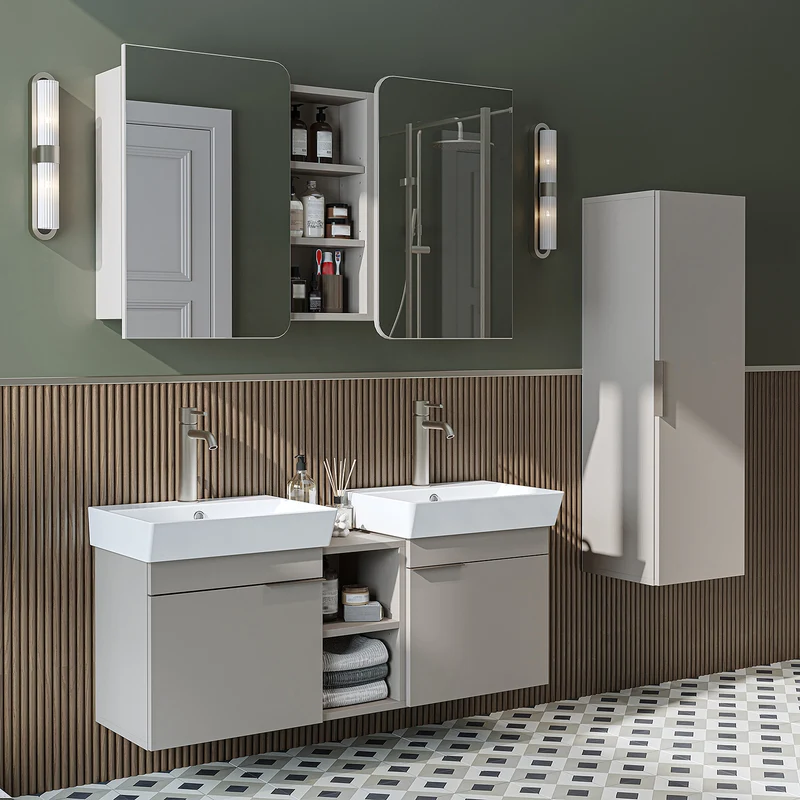 Roomart Badmöbel-Set LYCIA 120 cm, 4-teilig mit Doppelwaschtisch und Spiegelschrank, in 4 Farben