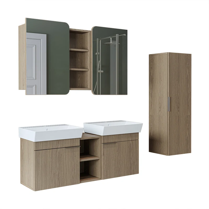 Roomart Badmöbel-Set LYCIA 120 cm, 4-teilig mit Doppelwaschtisch und Spiegelschrank, in 4 Farben
