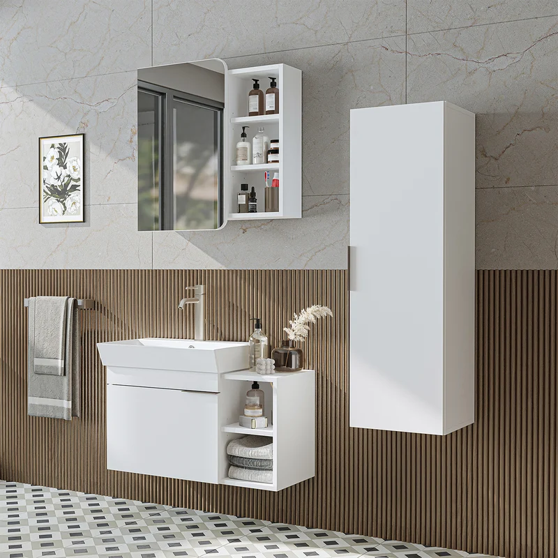 Roomart Badmöbel-Set LYCIA 82 cm, 4-teilig mit Spiegelschrank und Hochschrank, in 4 Farben