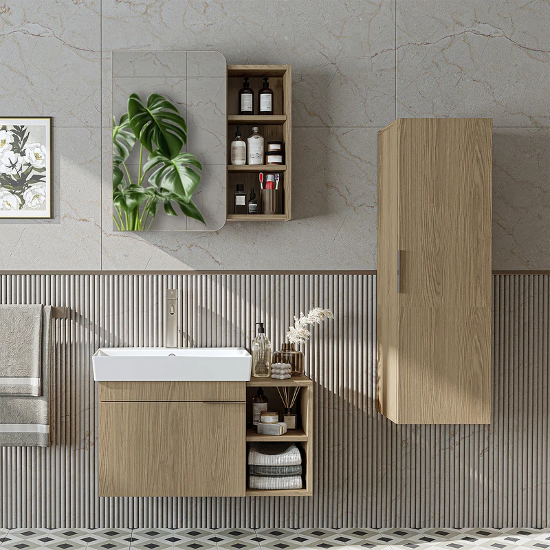 Roomart Badmöbel-Set LYCIA 82 cm, 4-teilig mit Spiegelschrank und Hochschrank, in 4 Farben