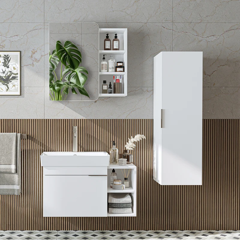 Roomart Badmöbel-Set LYCIA 82 cm, 4-teilig mit Spiegelschrank und Hochschrank, in 4 Farben