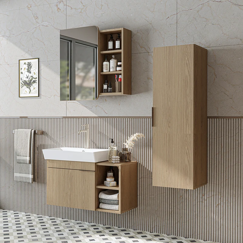 Roomart Badmöbel-Set LYCIA 82 cm, 4-teilig mit Spiegelschrank und Hochschrank, in 4 Farben