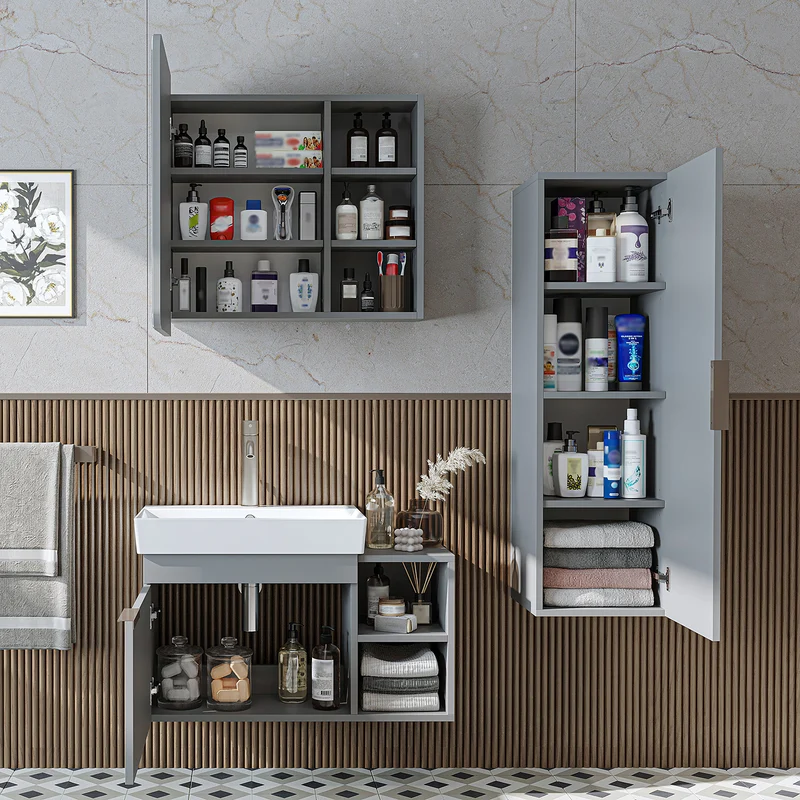 Roomart Badmöbel-Set LYCIA 82 cm, 4-teilig mit Spiegelschrank und Hochschrank, in 4 Farben