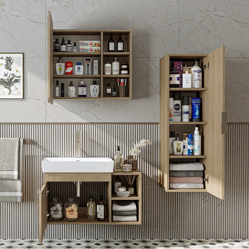 Roomart Badmöbel-Set LYCIA 82 cm, 4-teilig mit Spiegelschrank und Hochschrank, in 4 Farben