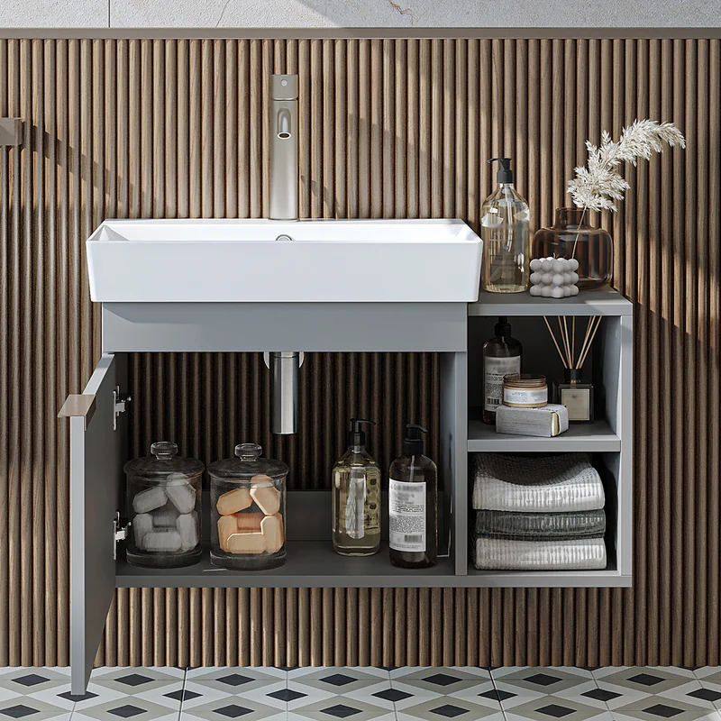 Roomart Badmöbel-Set LYCIA 82 cm, 4-teilig mit Spiegelschrank und Hochschrank, in 4 Farben