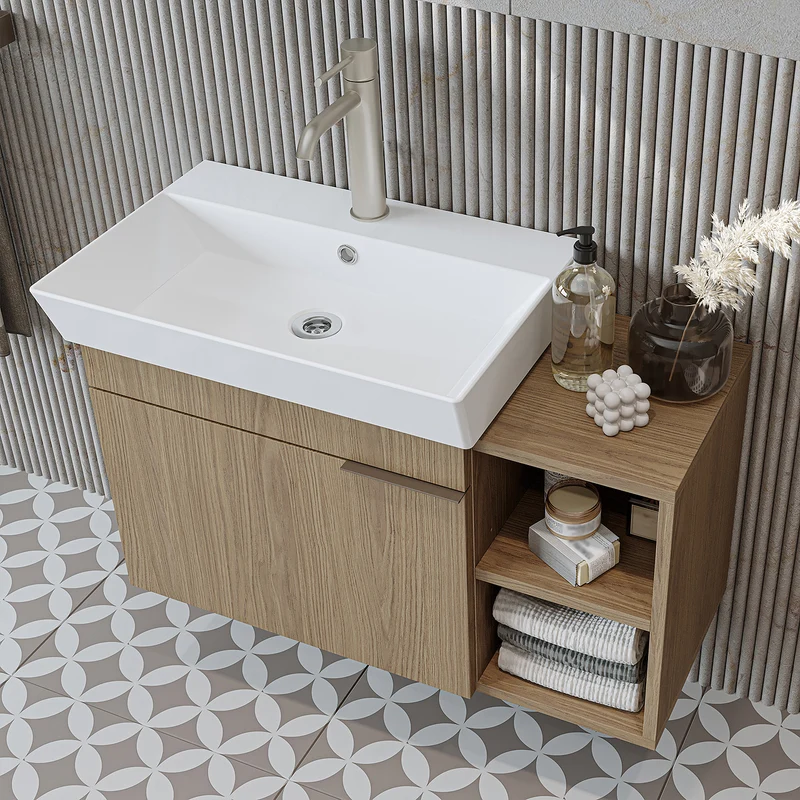 Roomart Badmöbel-Set LYCIA 82 cm, 4-teilig mit Spiegelschrank und Hochschrank, in 4 Farben